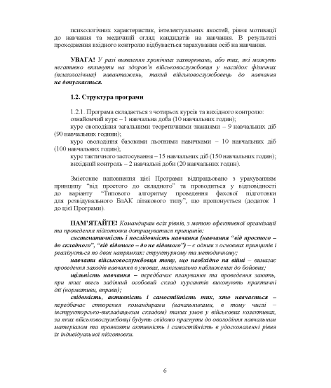 Програма фахової підготовки зовнішніх пілотів (операторів) розвідувальних (коригувальних) БпАК літакового типу